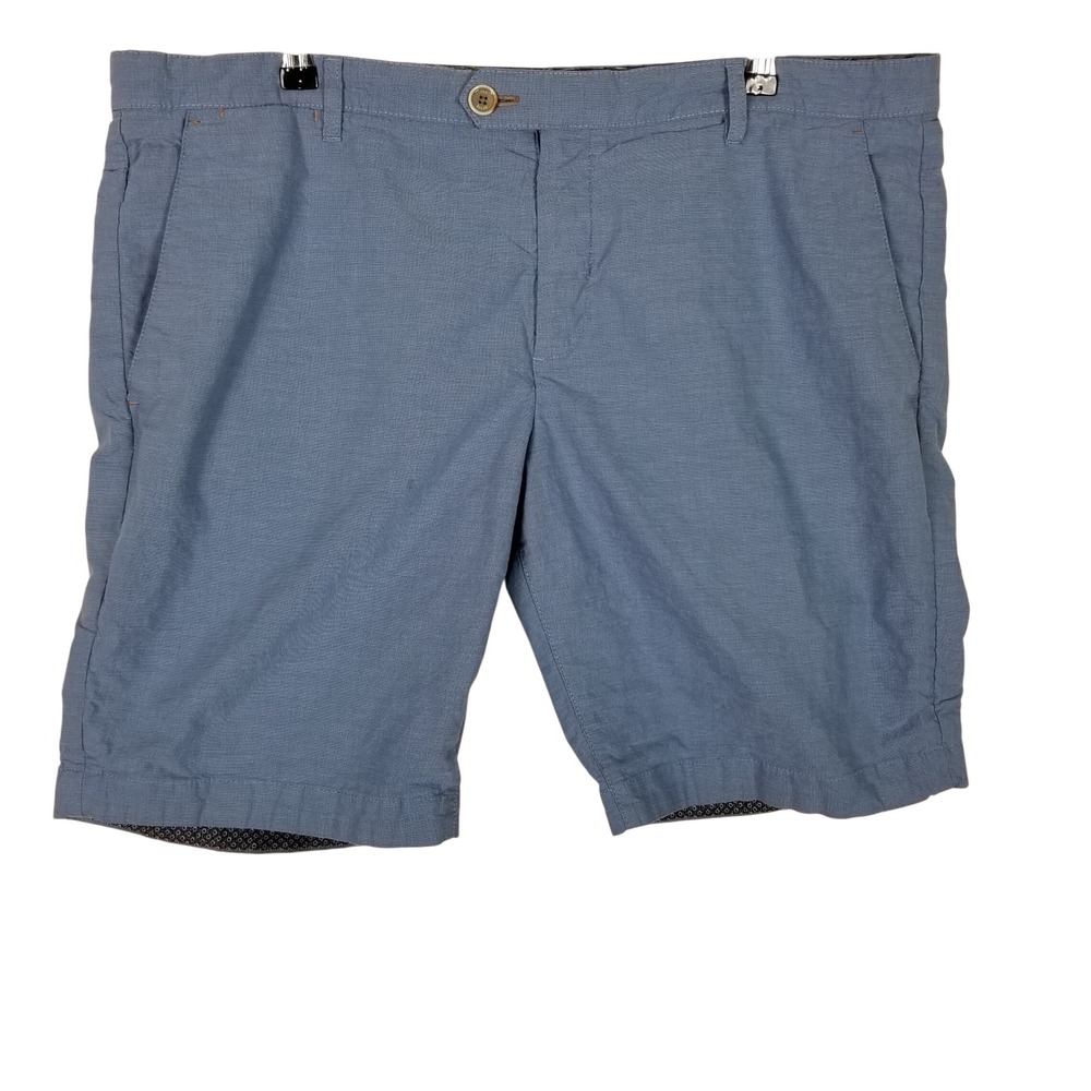 Ted Baker Chino‎ Shorts Mens 40R Blue Micro Texture Cotton Tailored Summer Luxe